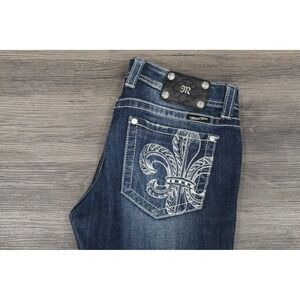 Miss Me Blue Boot Cut Jeans with White Embroidery